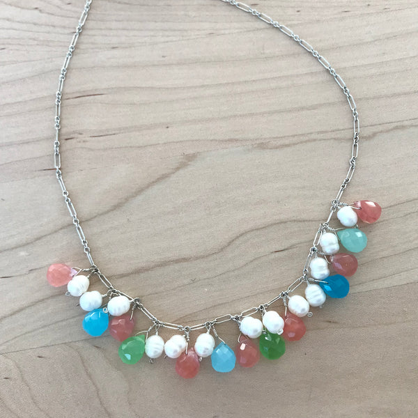 Pearl and CZ Teardrop Necklace