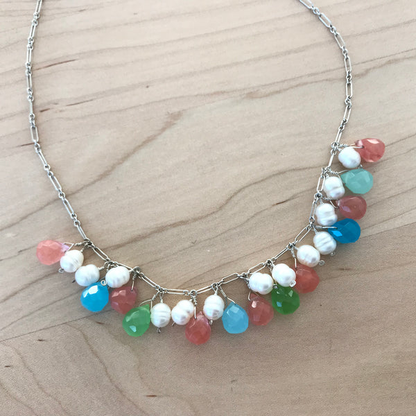 Pearl and CZ Teardrop Necklace