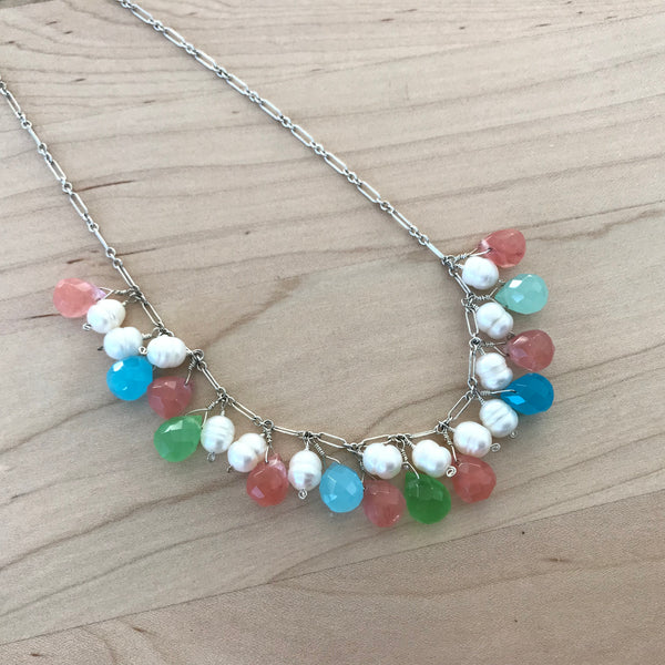 Pearl and CZ Teardrop Necklace