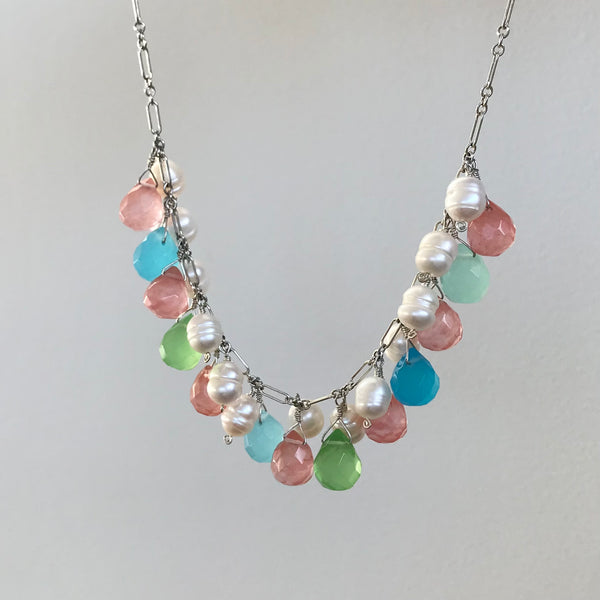 Pearl and CZ Teardrop Necklace