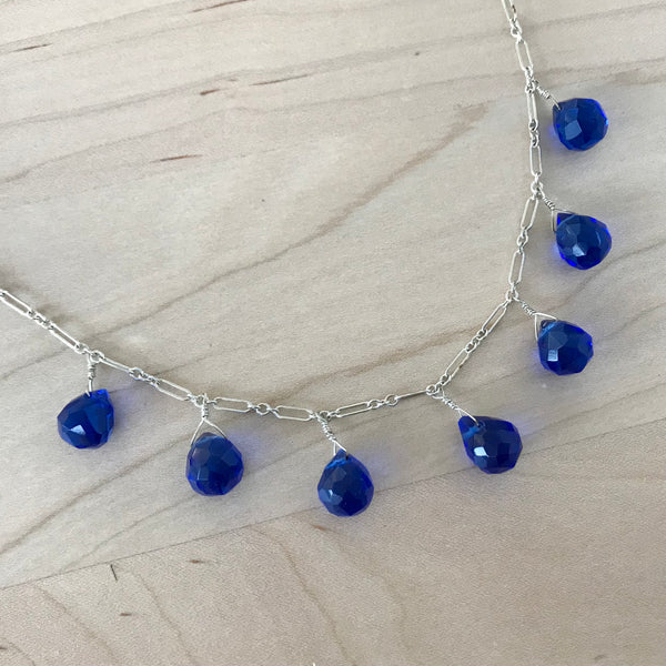 Blue CZ Teardrop Necklace