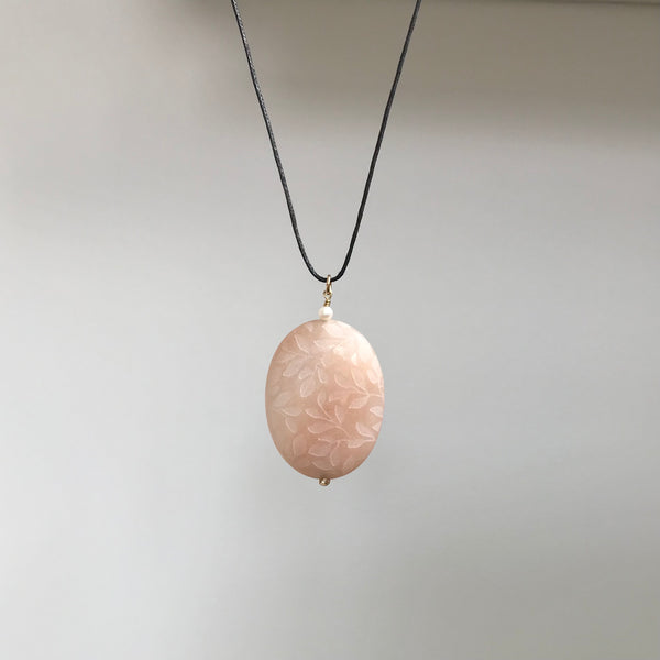 Pink Aventurine Stone Pendant Engraved With Leaves
