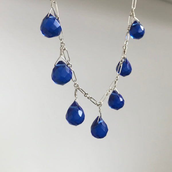 Blue CZ Teardrop Necklace