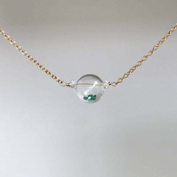 Emerald and Blown Glass Bead Necklace