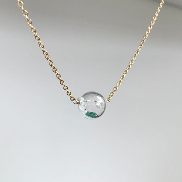 Emerald and Blown Glass Bead Necklace