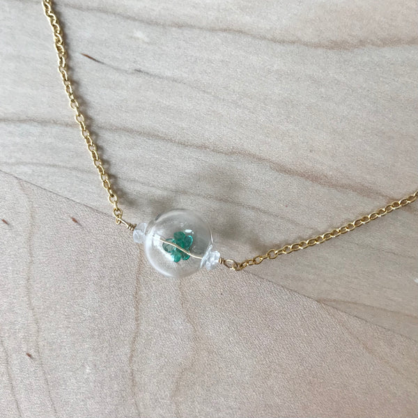Emerald and Blown Glass Bead Necklace
