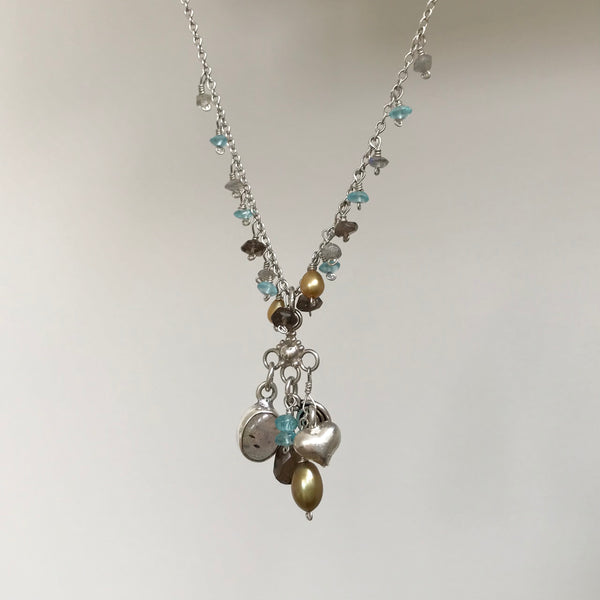 Sterling Silver and Gemstone Charm Necklace