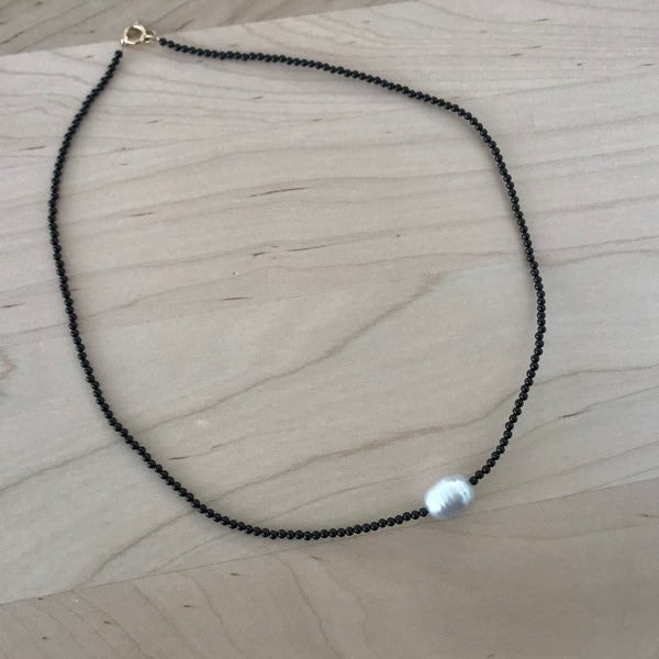 Black Agate and Fresh Water Pearl Necklace