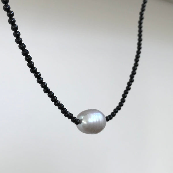 Black Agate and Fresh Water Pearl Necklace