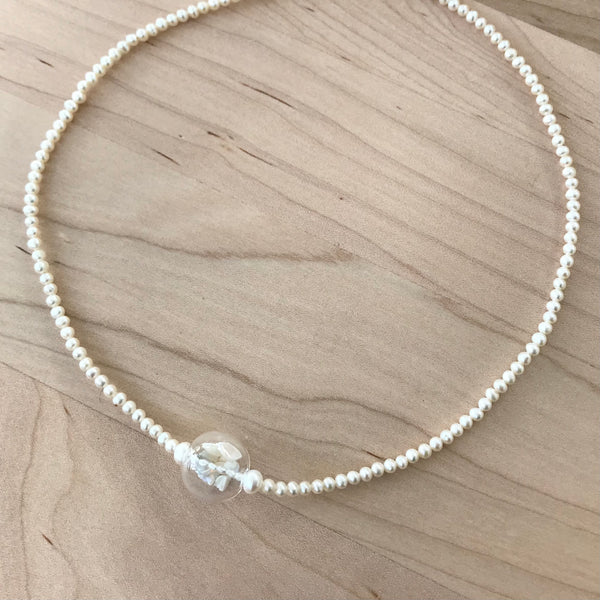 Opal chips and Blown Glass Fresh Water Pearl Necklace