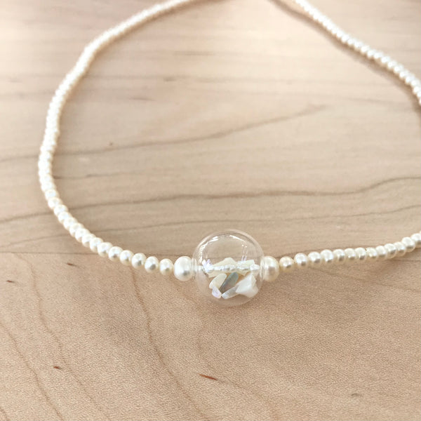 Opal chips and Blown Glass Fresh Water Pearl Necklace