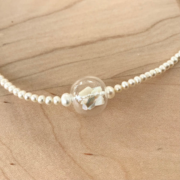 Opal chips and Blown Glass Fresh Water Pearl Necklace
