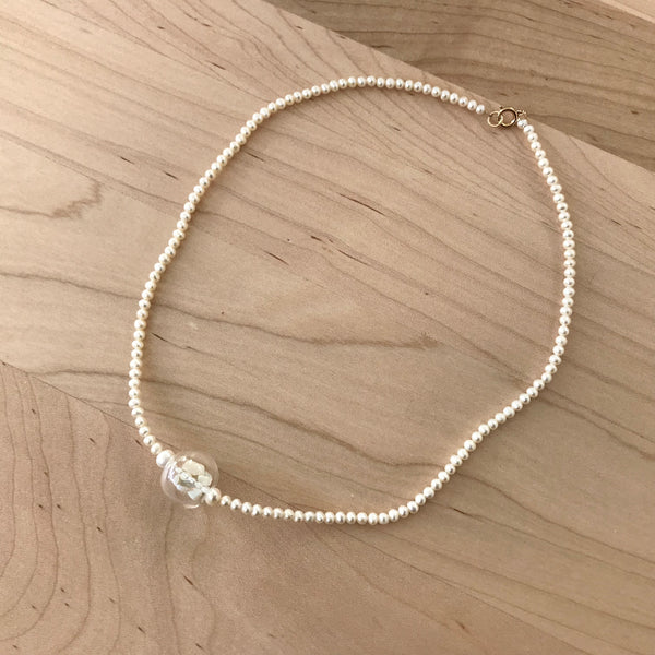 Opal chips and Blown Glass Fresh Water Pearl Necklace