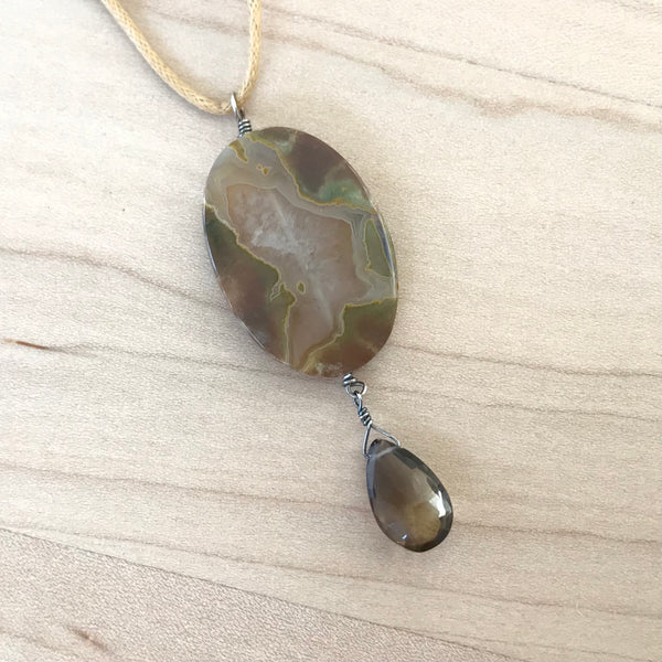 Agate Stone Pendant with Smokey Quartz