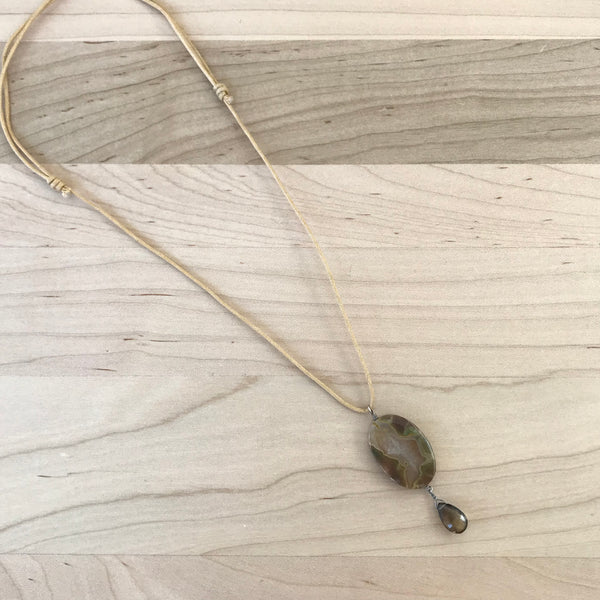 Agate Stone Pendant with Smokey Quartz
