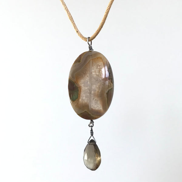 Agate Stone Pendant with Smokey Quartz