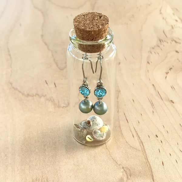 Vintage Glass Pearl and Crystal Earrings