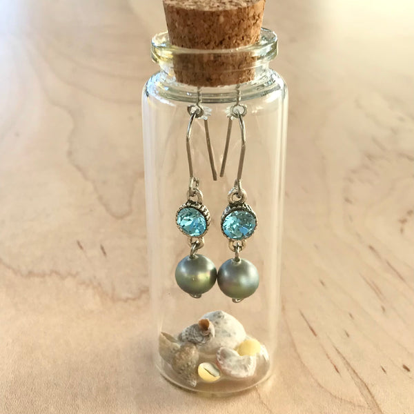 Vintage Glass Pearl and Crystal Earrings