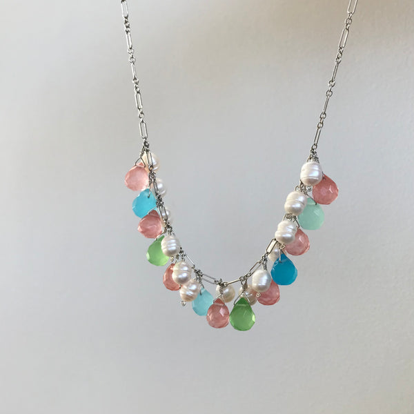 Pearl and CZ Teardrop Necklace