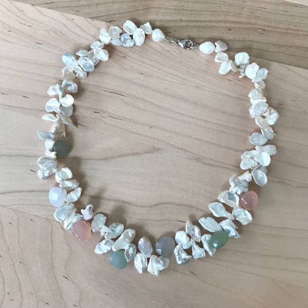 Petal Pearl and Chalcedony Necklace