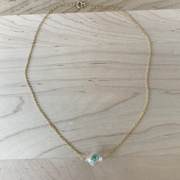 Emerald and Blown Glass Bead Necklace