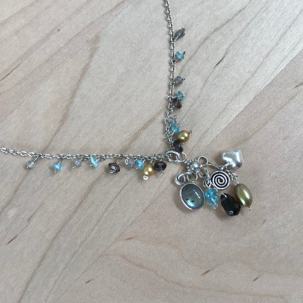 Sterling Silver and Gemstone Charm Necklace