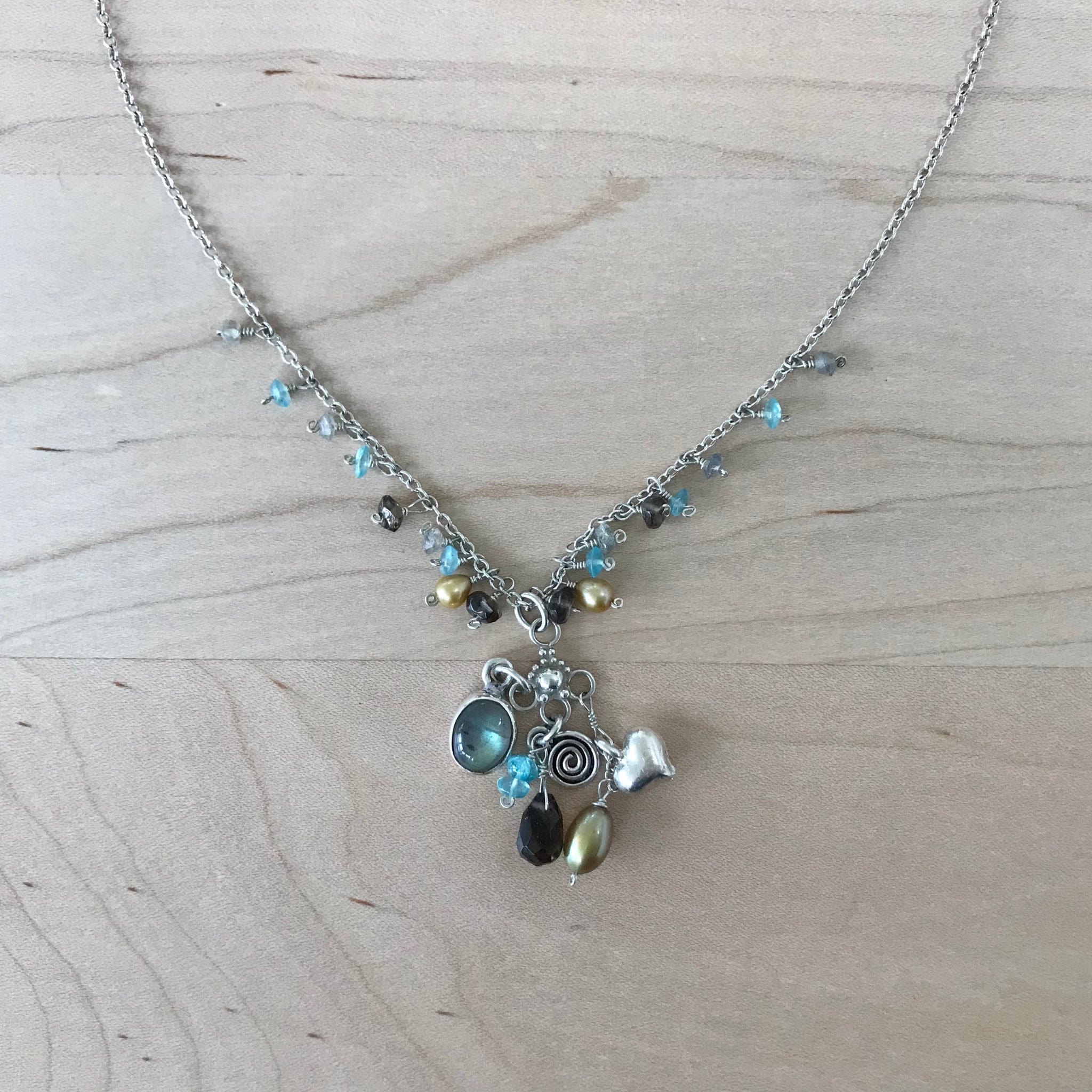 Sterling Silver and Gemstone Charm Necklace