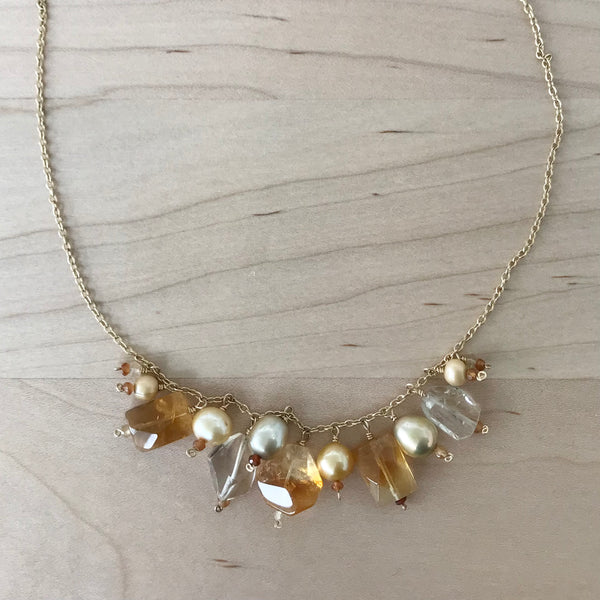 Citrine and Fresh Water Pearl Necklace