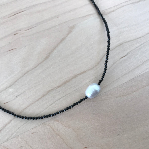 Black Agate and Fresh Water Pearl Necklace