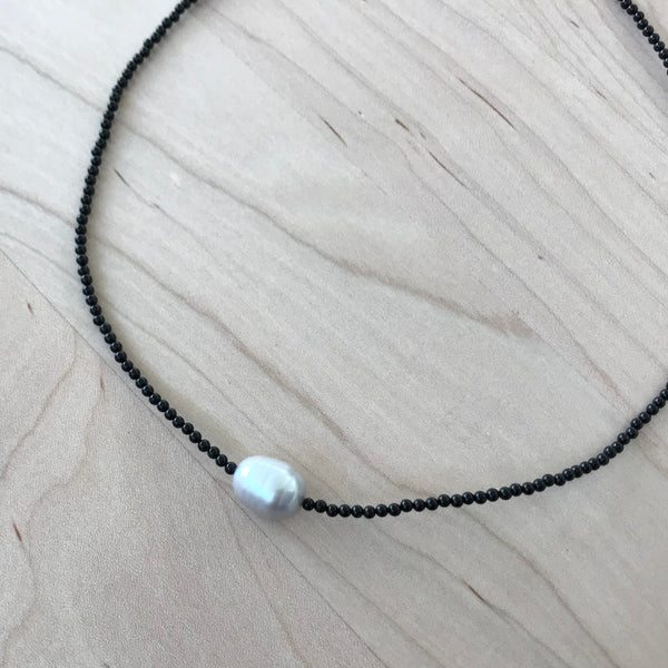 Black Agate and Fresh Water Pearl Necklace